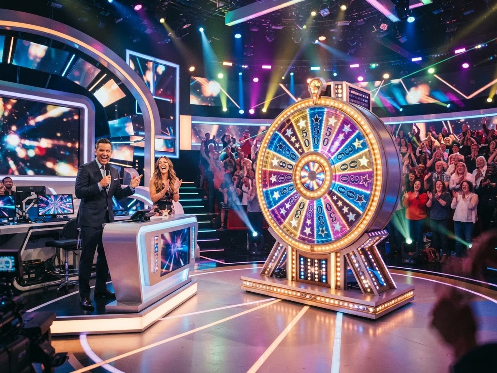Studio de jeu en direct avec roue de la fortune